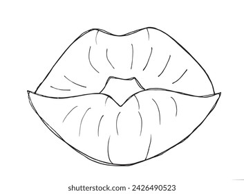 Outline illustration vector image of a lips and kiis.
Hand drawn artwork of a lips.
Simple cute original logo.
Hand drawn vector illustration for posters.