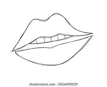 Outline illustration vector image of a lips and kiis.
Hand drawn artwork of a lips.
Simple cute original logo.
Hand drawn vector illustration for posters.