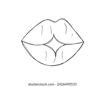 Outline illustration vector image of a lips and kiis.
Hand drawn artwork of a lips.
Simple cute original logo.
Hand drawn vector illustration for posters.