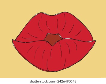 Outline illustration vector image of a lips and kiis.
Hand drawn artwork of a lips.
Simple cute original logo.
Hand drawn vector illustration for posters.