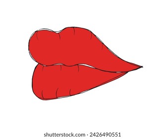 Outline illustration vector image of a lips and kiis.
Hand drawn artwork of a lips.
Simple cute original logo.
Hand drawn vector illustration for posters.