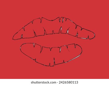 Outline illustration vector image of a lips and kiis.
Hand drawn artwork of a lips.
Simple cute original logo.
Hand drawn vector illustration for posters.