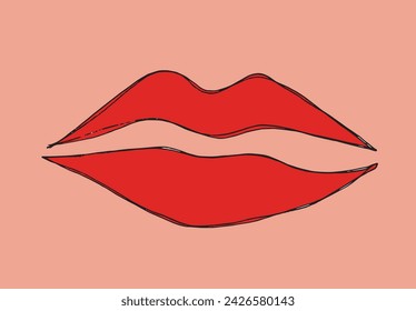 Outline illustration vector image of a lips and kiis.
Hand drawn artwork of a lips.
Simple cute original logo.
Hand drawn vector illustration for posters.