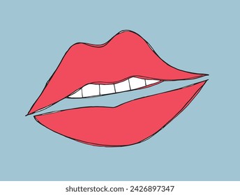 Outline illustration vector image of a lips and kiis.
Hand drawn artwork of a lips.
Simple cute original logo.
Hand drawn vector illustration for posters.