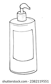 Ilustración de contorno de imagen vectorial de un jabón líquido.
Obra artística a mano. 
Simple y lindo logo original.
Ilustración vectorial dibujada a mano para afiches, tarjetas, camisetas.