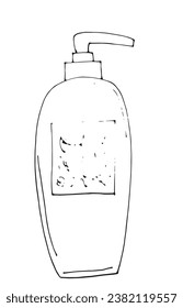 Outline illustration vector image of a liquid soap.
Hand drawn artwork. 
Simple cute original logo.
Hand drawn vector illustration for posters, cards, t-shirts.