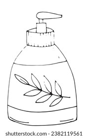 Outline illustration vector image of a liquid soap.
Hand drawn artwork. 
Simple cute original logo.
Hand drawn vector illustration for posters, cards, t-shirts.