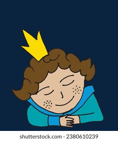 Outline illustration vector image of a little prince.
Hand drawn artwork. 
Simple cute original logo.
Hand drawn vector illustration for posters, cards, t-shirts.