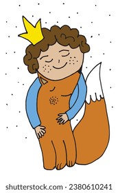 Outline illustration vector image of a little prince.
Hand drawn artwork. 
Simple cute original logo.
Hand drawn vector illustration for posters, cards, t-shirts.