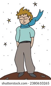 Outline illustration vector image of a little prince.
Hand drawn artwork. 
Simple cute original logo.
Hand drawn vector illustration for posters, cards, t-shirts.