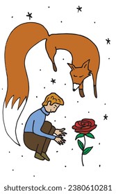 Outline illustration vector image of a little prince.
Hand drawn artwork. 
Simple cute original logo.
Hand drawn vector illustration for posters, cards, t-shirts.