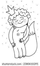 Outline illustration vector image of a little prince.
Hand drawn artwork. 
Simple cute original logo.
Hand drawn vector illustration for posters, cards, t-shirts.