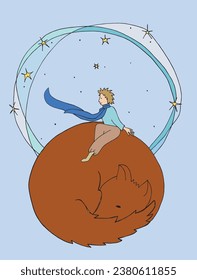 Outline illustration vector image of a little prince.
Hand drawn artwork. 
Simple cute original logo.
Hand drawn vector illustration for posters, cards, t-shirts.