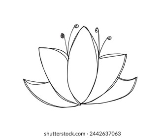 Outline illustration vector image of a  lotus flower.
Hand drawn artwork of a lotus logo.
Simple cute original logo.
Hand drawn vector illustration for posters.