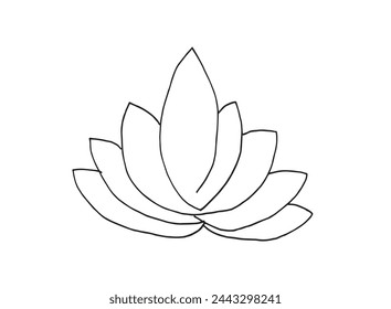 Outline illustration vector image of a  lotus flower.
Hand drawn artwork of a lotus logo.
Simple cute original logo.
Hand drawn vector illustration for posters.