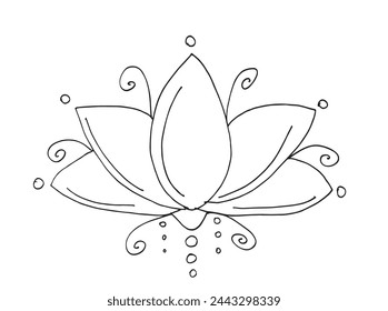 Outline illustration vector image of a  lotus flower.
Hand drawn artwork of a lotus logo.
Simple cute original logo.
Hand drawn vector illustration for posters.