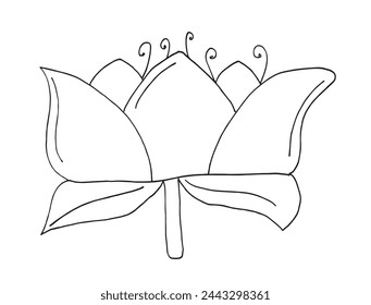 Outline illustration vector image of a  lotus flower.
Hand drawn artwork of a lotus logo.
Simple cute original logo.
Hand drawn vector illustration for posters.