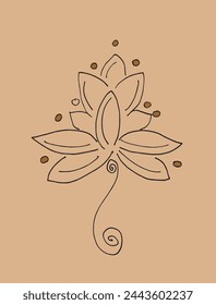 Outline illustration vector image of a  lotus flower.
Hand drawn artwork of a lotus logo.
Simple cute original logo.
Hand drawn vector illustration for posters.