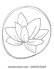 Outline illustration vector image of a  lotus flower.
Hand drawn artwork of a lotus logo.
Simple cute original logo.
Hand drawn vector illustration for posters.