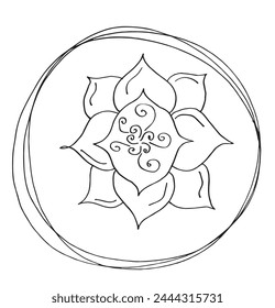 Outline illustration vector image of a  lotus flower.
Hand drawn artwork of a lotus logo.
Simple cute original logo.
Hand drawn vector illustration for posters.