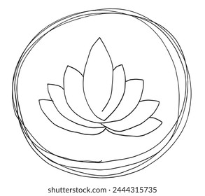 Outline illustration vector image of a  lotus flower.
Hand drawn artwork of a lotus logo.
Simple cute original logo.
Hand drawn vector illustration for posters.