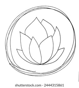 Outline illustration vector image of a  lotus flower.
Hand drawn artwork of a lotus logo.
Simple cute original logo.
Hand drawn vector illustration for posters.