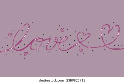 Outline illustration vector image of a love words.
Hand drawn artwork of woman letter love. 
Simple cute original logo.
Hand drawn vector illustration for posters, cards, t-shirts.