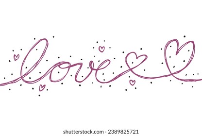 Outline illustration vector image of a love words.
Hand drawn artwork of woman letter love. 
Simple cute original logo.
Hand drawn vector illustration for posters, cards, t-shirts.