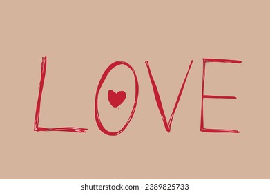 Outline illustration vector image of a love words.
Hand drawn artwork of woman letter love. 
Simple cute original logo.
Hand drawn vector illustration for posters, cards, t-shirts.