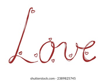 Outline illustration vector image of a love words.
Hand drawn artwork of woman letter love. 
Simple cute original logo.
Hand drawn vector illustration for posters, cards, t-shirts.