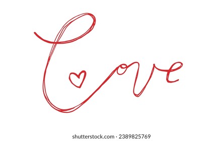 Outline illustration vector image of a love words.
Hand drawn artwork of woman letter love. 
Simple cute original logo.
Hand drawn vector illustration for posters, cards, t-shirts.