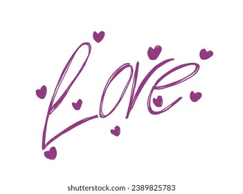 Outline illustration vector image of a love words.
Hand drawn artwork of woman letter love. 
Simple cute original logo.
Hand drawn vector illustration for posters, cards, t-shirts.