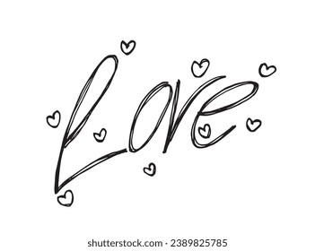 Outline illustration vector image of a love words.
Hand drawn artwork of woman letter love. 
Simple cute original logo.
Hand drawn vector illustration for posters, cards, t-shirts.