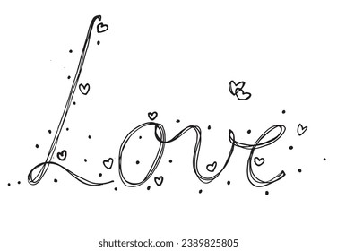 Outline illustration vector image of a love words.
Hand drawn artwork of woman letter love. 
Simple cute original logo.
Hand drawn vector illustration for posters, cards, t-shirts.