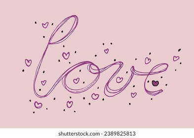 Outline illustration vector image of a love words.
Hand drawn artwork of woman letter love. 
Simple cute original logo.
Hand drawn vector illustration for posters, cards, t-shirts.