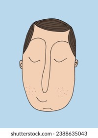Outline illustration vector image of a man face.
Hand drawn artwork of male face silhouette. 
Simple cute original logo.
Hand drawn vector illustration for posters, cards, t-shirts.