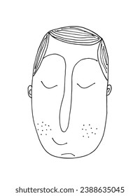Outline illustration vector image of a man face.
Hand drawn artwork of male face silhouette. 
Simple cute original logo.
Hand drawn vector illustration for posters, cards, t-shirts.