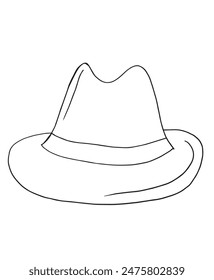 Ilustración de contorno Imagen de Vector de un sombrero de hombre.
Obra de arte dibujada a mano de un sombrero.
Simple lindo logotipo original.
Ilustración vectorial dibujada a mano para carteles.