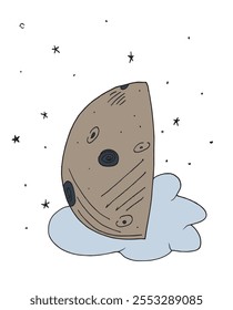 Ilustración de contorno Imagen de Vector de una luna.
Dibujado a mano obra de arte de una luna.
Logo original lindo simple.
Ilustración vectorial dibujada a mano para carteles.
