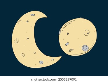 Outline illustration vector image of a moon.
Hand drawn artwork of a moon.
Simple cute original logo.
Hand drawn vector illustration for posters.