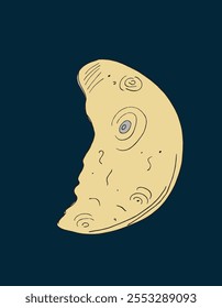 Outline illustration vector image of a moon.
Hand drawn artwork of a moon.
Simple cute original logo.
Hand drawn vector illustration for posters.