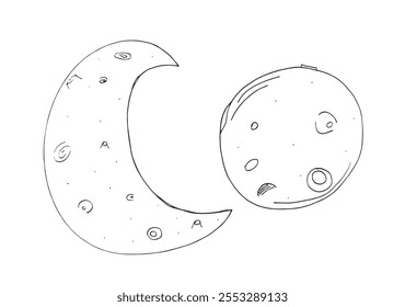 Outline illustration vector image of a moon.
Hand drawn artwork of a moon.
Simple cute original logo.
Hand drawn vector illustration for posters.