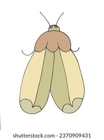 Outline illustration vector image of a moth.
Hand drawn artwork of a moth. 
Simple cute original logo.
Hand drawn vector illustration for posters, cards, t-shirts.