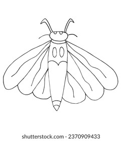 Outline illustration vector image of a moth.
Hand drawn artwork of a moth. 
Simple cute original logo.
Hand drawn vector illustration for posters, cards, t-shirts.