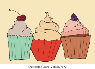 Outline illustration vector image of a muffin.
Hand drawn artwork of a cupcake.
Simple cute original logo.
Hand drawn vector illustration for posters.