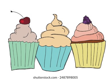 Outline illustration vector image of a muffin.
Hand drawn artwork of a cupcake.
Simple cute original logo.
Hand drawn vector illustration for posters.