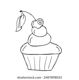 Outline illustration vector image of a muffin.
Hand drawn artwork of a cupcake.
Simple cute original logo.
Hand drawn vector illustration for posters.