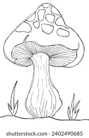 Outline illustration vector image of a mushroom.
Hand drawn artwork of a fungus.
Simple cute original logo.
Hand drawn vector illustration for posters, cards, t-shirts.