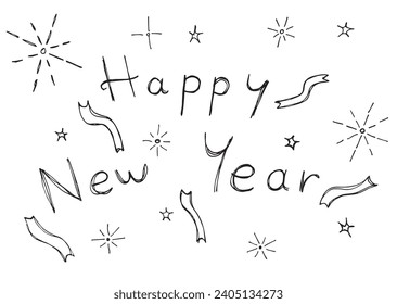 Ilustración de esquema de imagen vectorial de una tarjeta de felicitación de Año Nuevo.
Dibujo manual de la celebración de Nochevieja.
Simple y lindo logo original.
Ilustración vectorial dibujada a mano para afiches