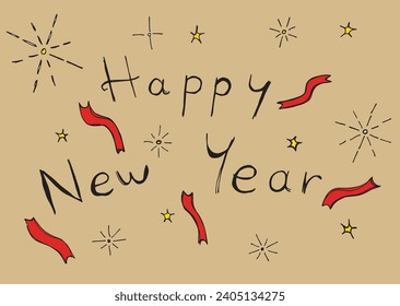 Outline illustration vector image of a New Year greeting card.
Hand drawn artwork of celebrating New years Eve.
Simple cute original logo.
Hand drawn vector illustration for posters